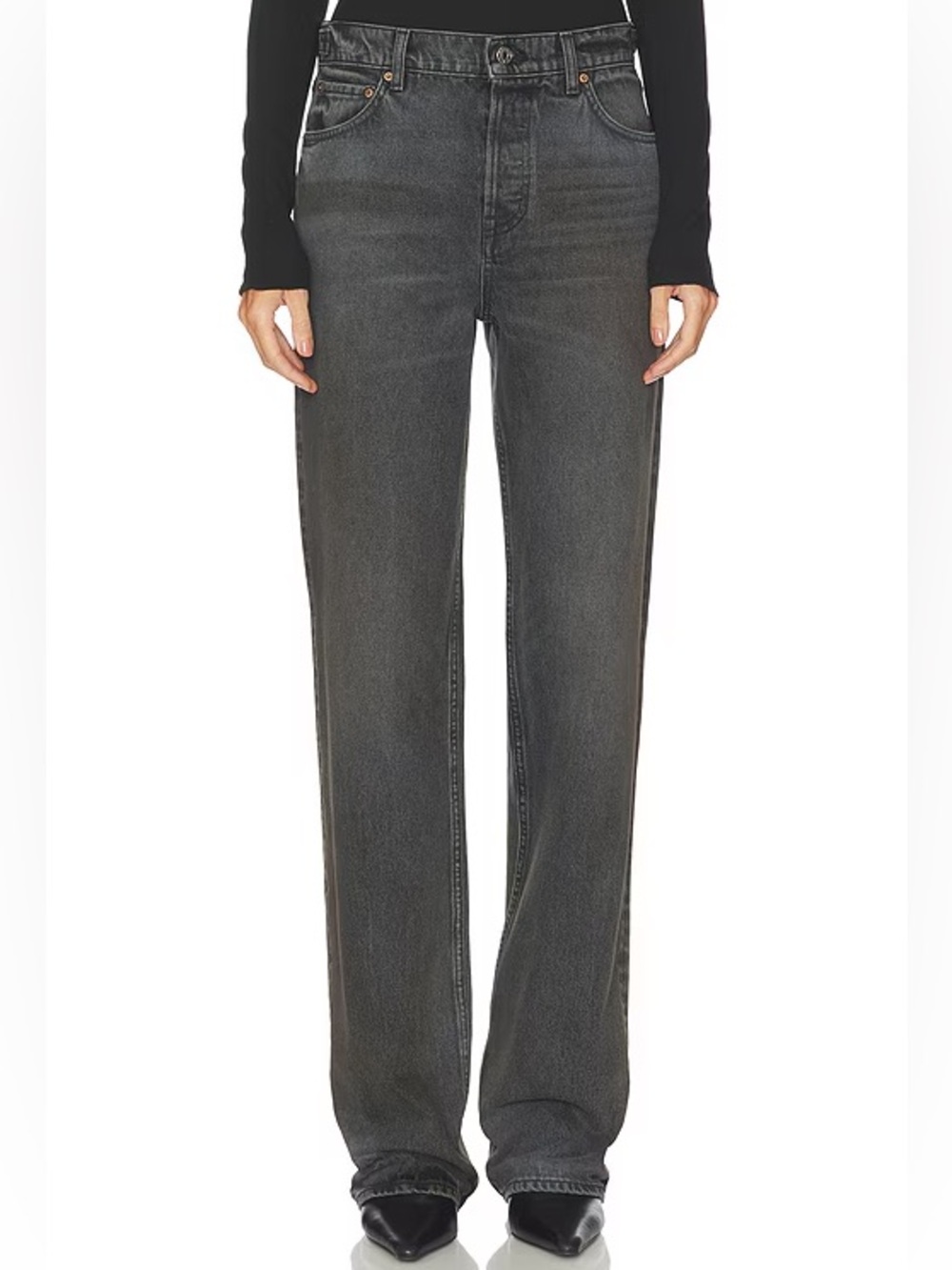 GRLFRND Revolve Bella Cinch Low Rise Boyfriend in Dark Cloud Black Size 28 NWT